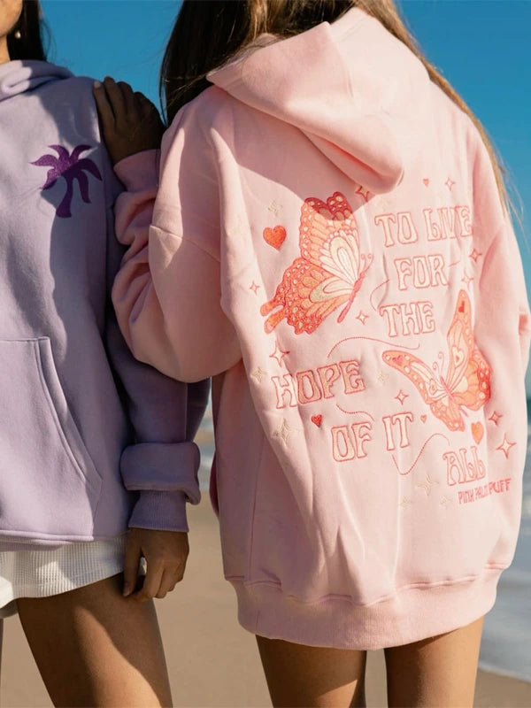 Pink Palm Puff Pullover Hoodie