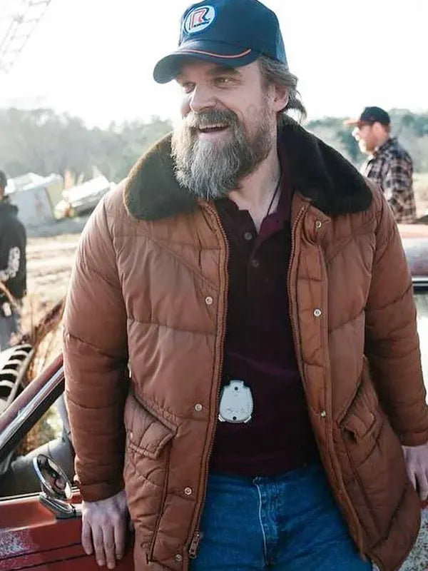 David Harbour Stranger Things S05 Brown Puffer Jacket