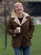 Florence Pugh Suede Brown Shearling Jacket