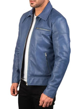 Men's Blue Cafe Racer Leather Jacket