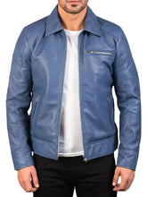 Men's Blue Cafe Racer Leather Jacket