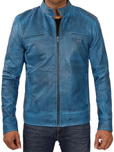 Men’s Blue Cafe Racer Vintage Leather Jacket