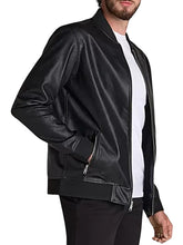 Men's Black Leather Bomber Jacket