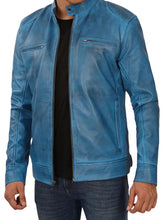 Men’s Blue Cafe Racer Vintage Leather Jacket