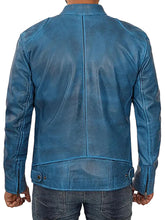 Men’s Blue Cafe Racer Vintage Leather Jacket