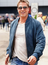 F1 Movie 2025 Brad Pitt Blue Suede Bomber Jacket