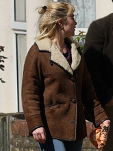 Florence Pugh Suede Brown Shearling Jacket