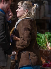 Florence Pugh Suede Brown Shearling Jacket