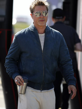 F1 Movie 2025 Brad Pitt Blue Suede Bomber Jacket