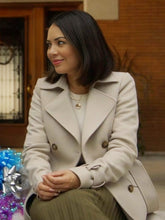 Haunted Wedding 2024 Janel Parrish White Wool Coat