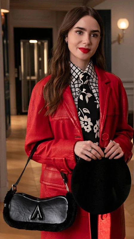 Emily In Paris S4 Lily Collins Red Leather Coat