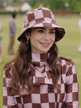 Emily In Paris S04 Lily Collins Pink Brown Checkered Trench Coat