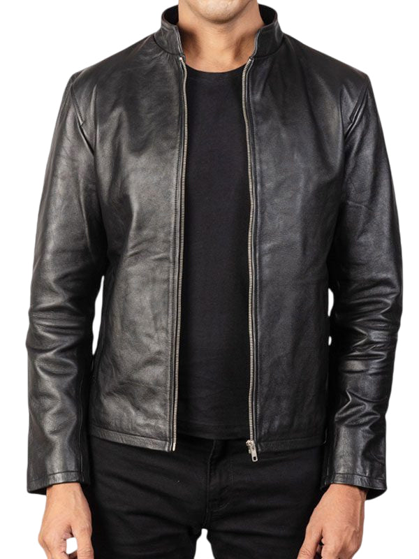 Men's Black Simple Leather Biker Jacket