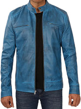 Men’s Blue Cafe Racer Vintage Leather Jacket