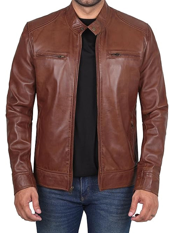 Men’s Brown Leather Cafe Racer Jacket