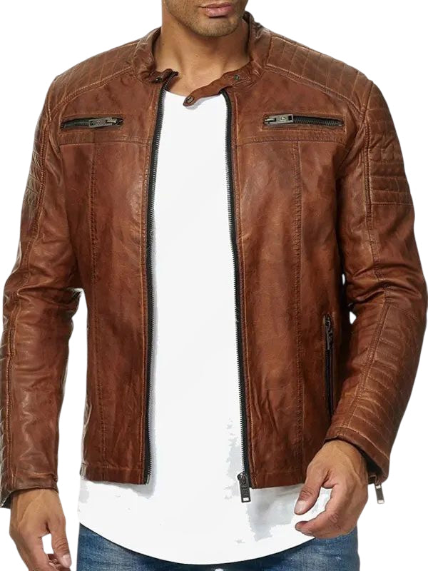 Men's Brown Leather Fashion Motorcycle Jacket