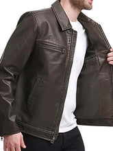 Men's Cowhide Leather Jacket in Dark Brown