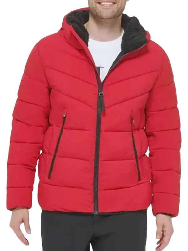 Men’s Red Puffer Hooded Jacket