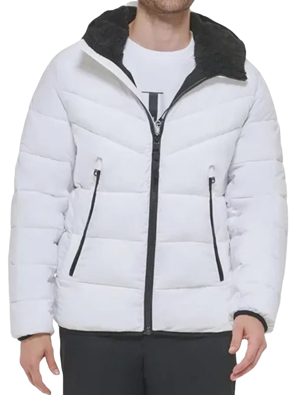 Men’s White Puffer Hooded Jacket