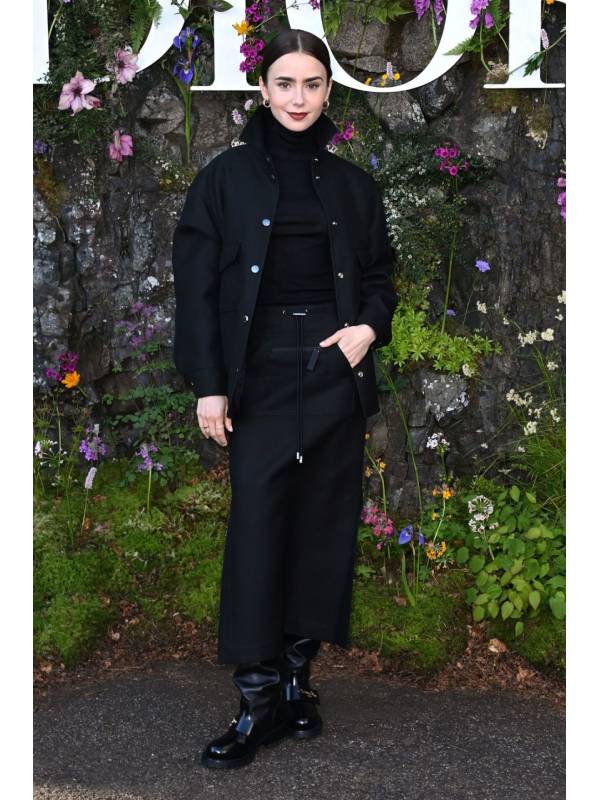 Dior Cruise Show Lily Collins Black Cotton Jacket