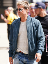 F1 Movie 2025 Brad Pitt Blue Suede Bomber Jacket