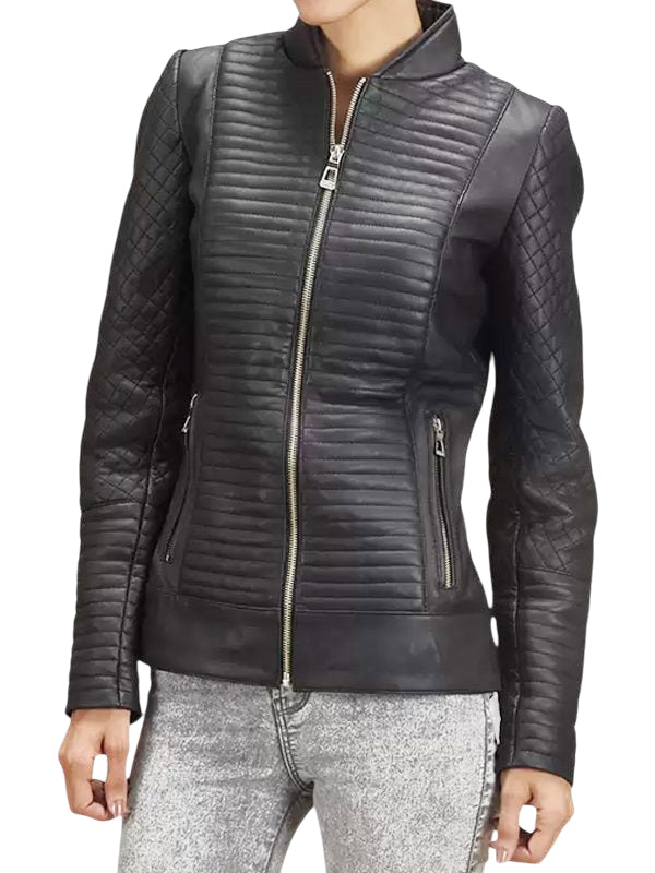 Women's Black Quilted Leather Motorcycle Jacket